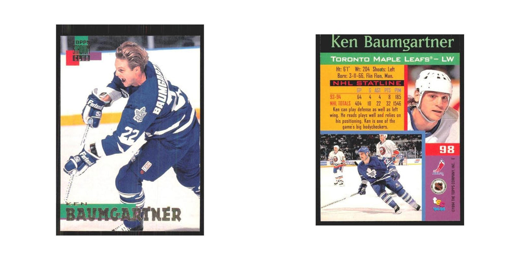 1994 Stadium Club Ken Baumgartner Toronto Maple Leafs #98