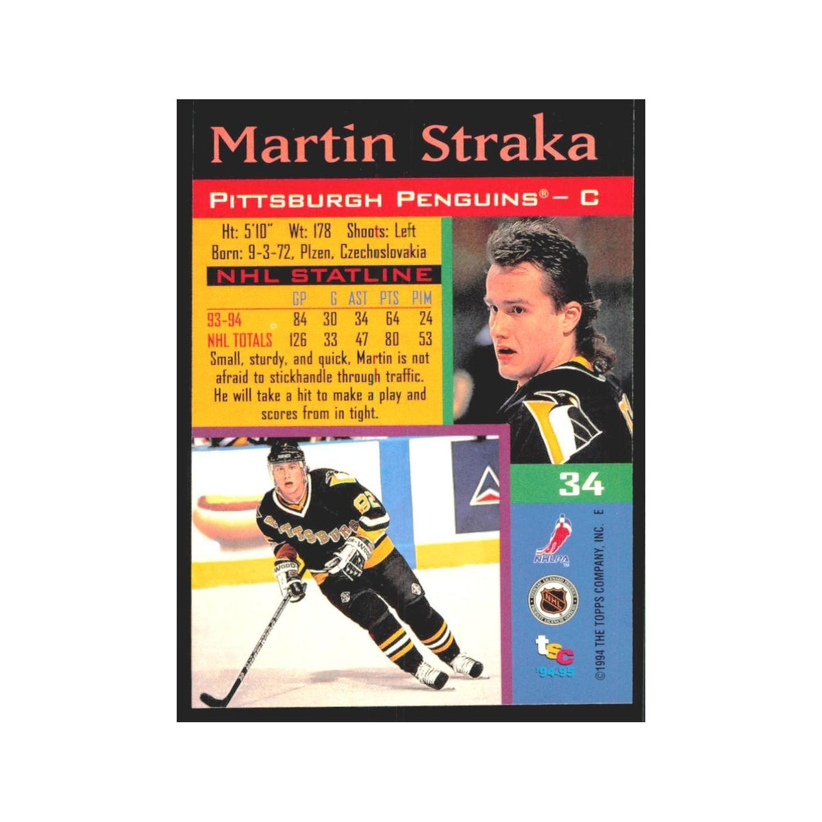 1994 Stadium Club Martin Straka Pittsburgh Penguins #34