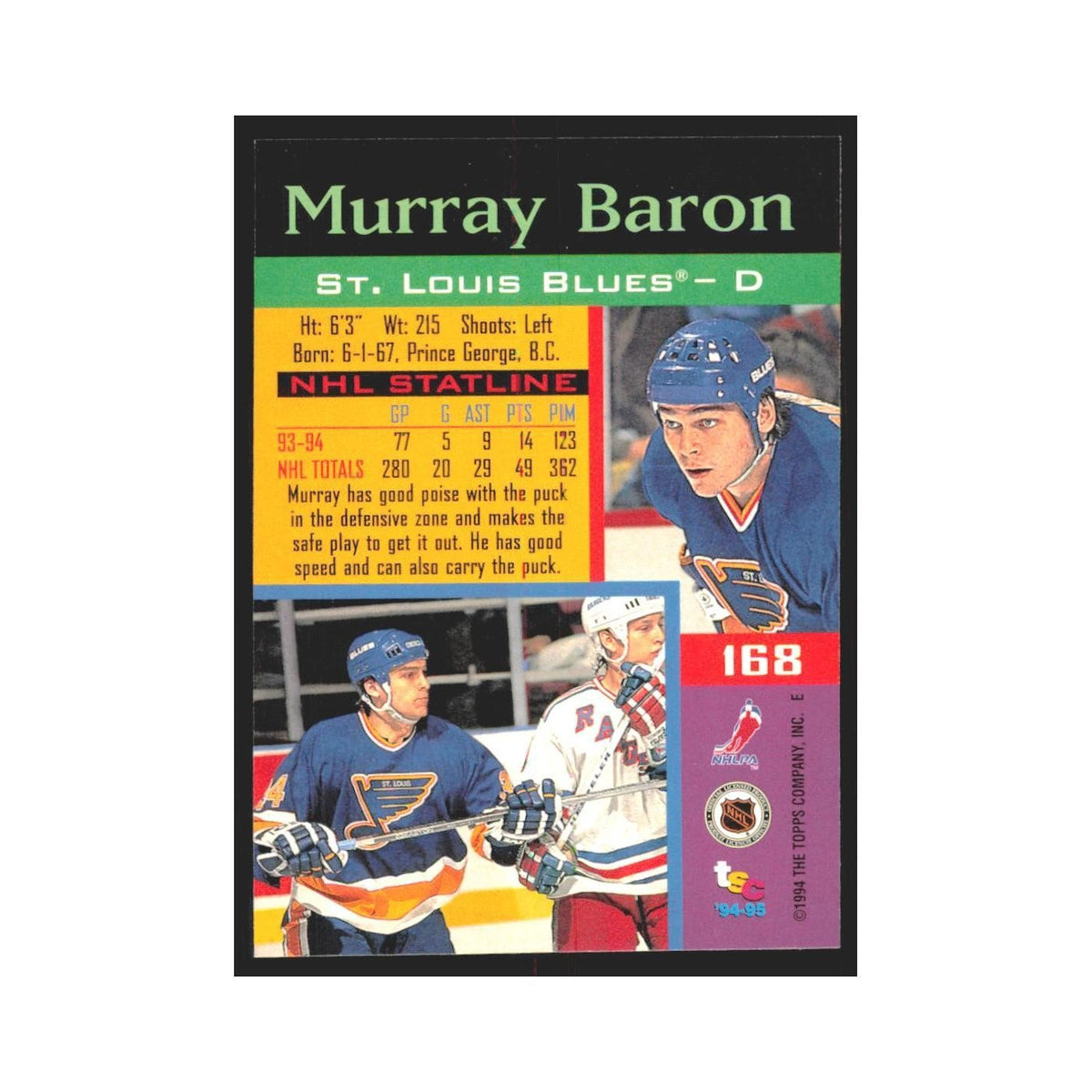 1994 Stadium Club Murray Baron St. Louis Blues #168