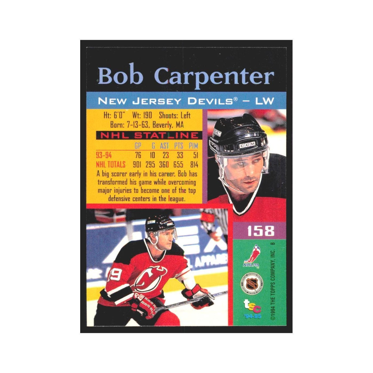 1994 Stadium Club Bob Carpenter New Jersey Devils #158