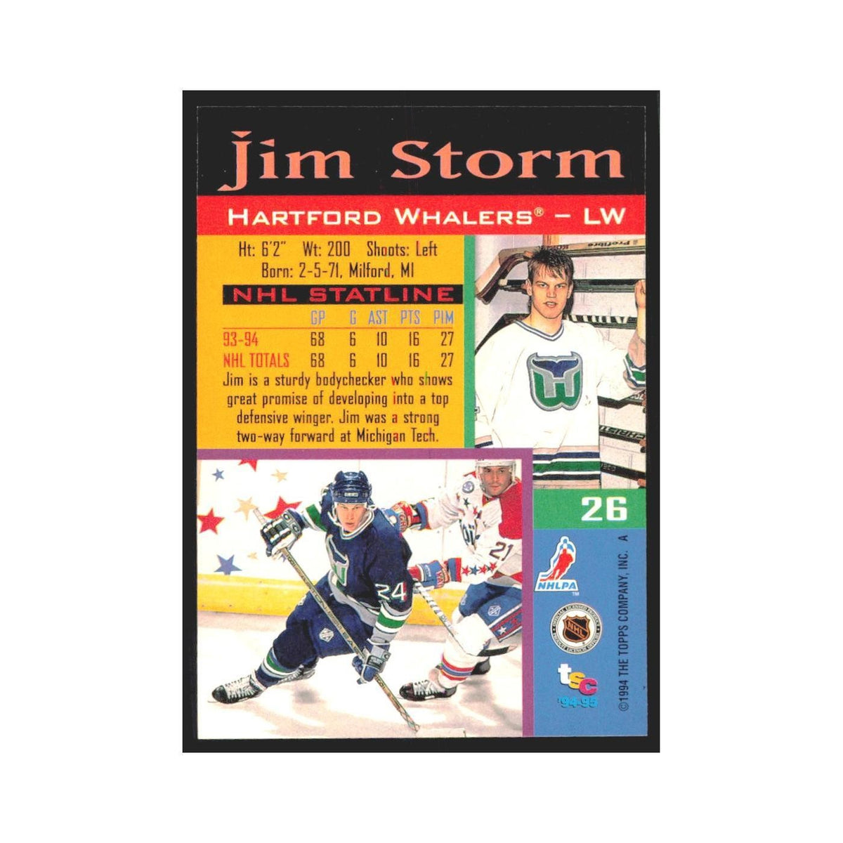 1994 Stadium Club Jim Storm Hartford Whalers #26