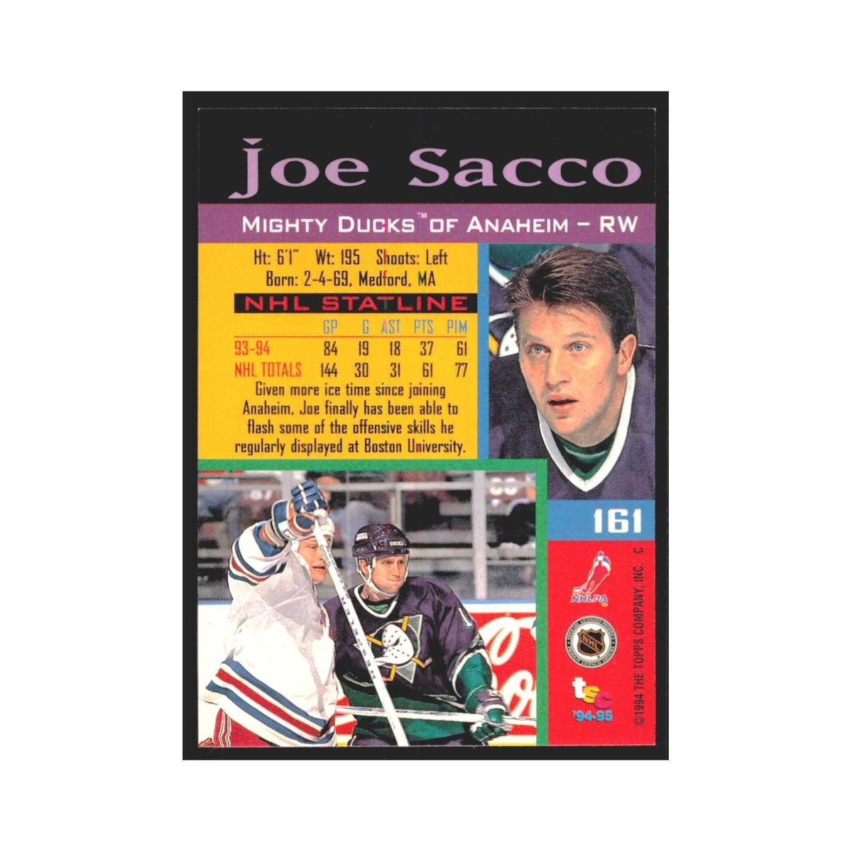 1994 Stadium Club Joe Sacco Anaheim Mighty Ducks #161