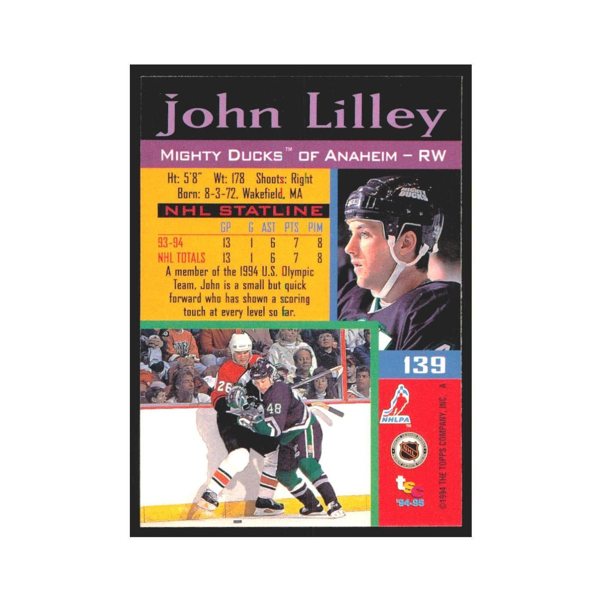 1994 Stadium Club John Lilley Anaheim Mighty Ducks #139