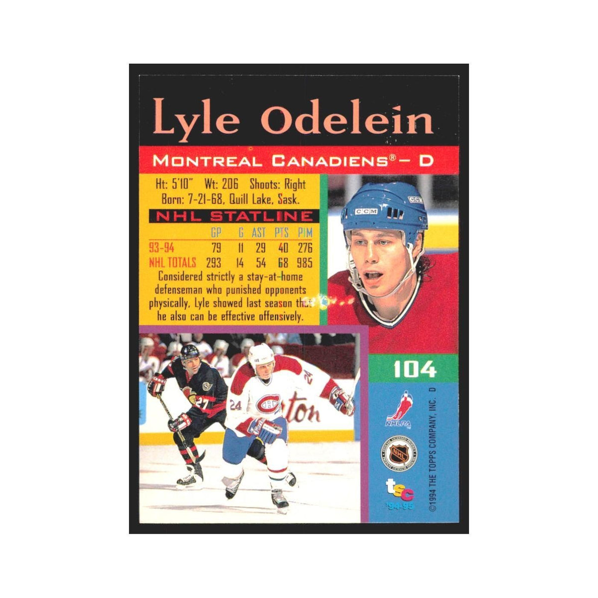 1994 Stadium Club Lyle Odelein Montreal Canadiens #104