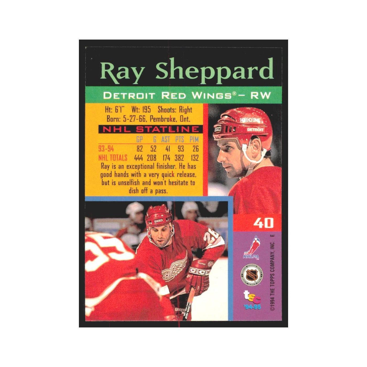 1994 Stadium Club Ray Sheppard Detroit Red Wings #40