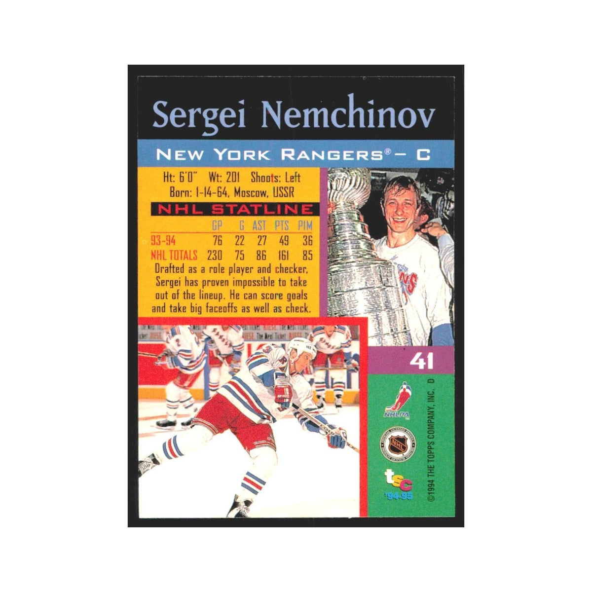 1994 Stadium Club Sergei Nemchinov New York Rangers #41