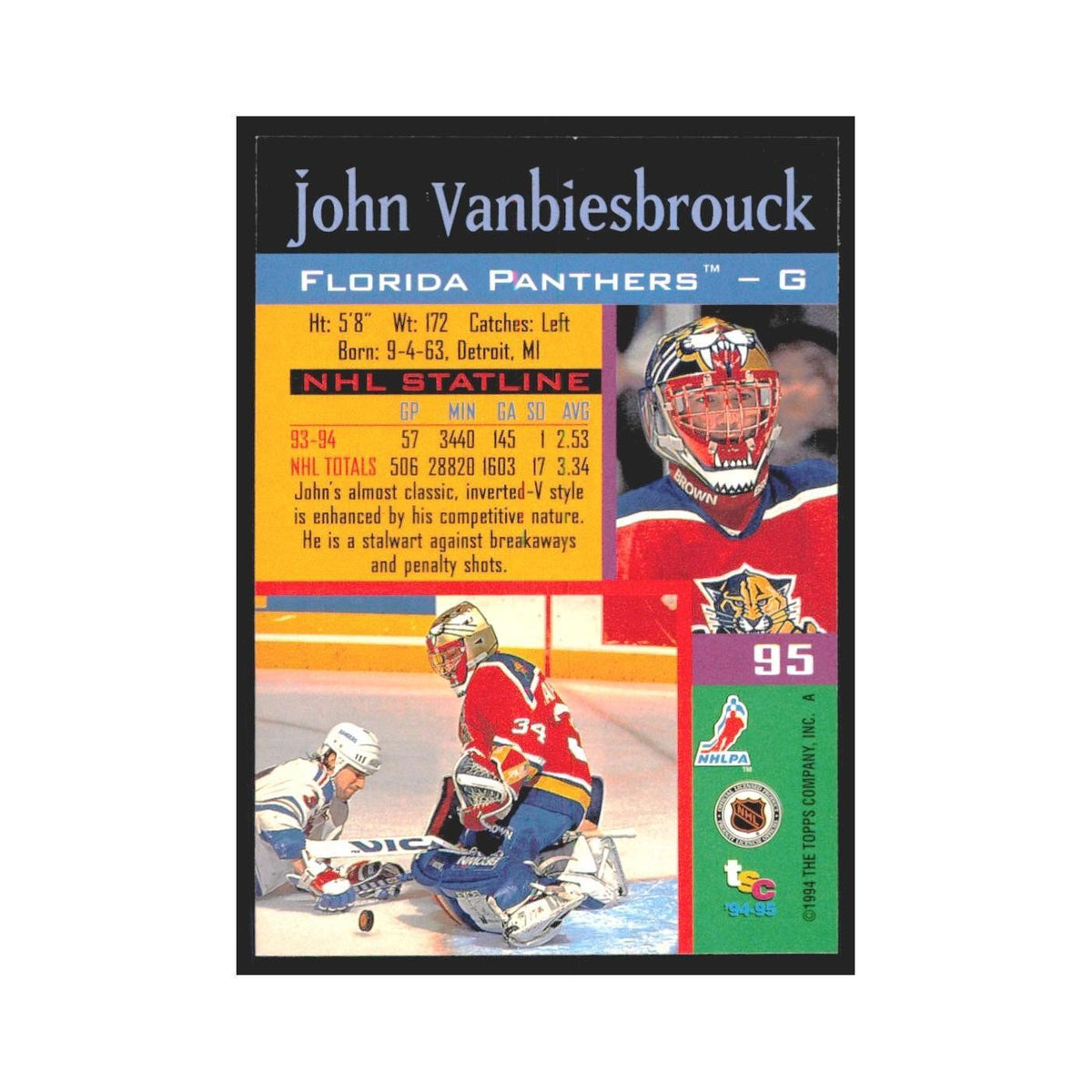 1994 Stadium Club John Vanbiesbrouck Florida Panthers #95