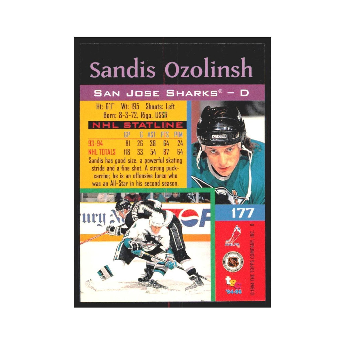 1994 Stadium Club Sandis Ozolinsh San Jose Sharks #177