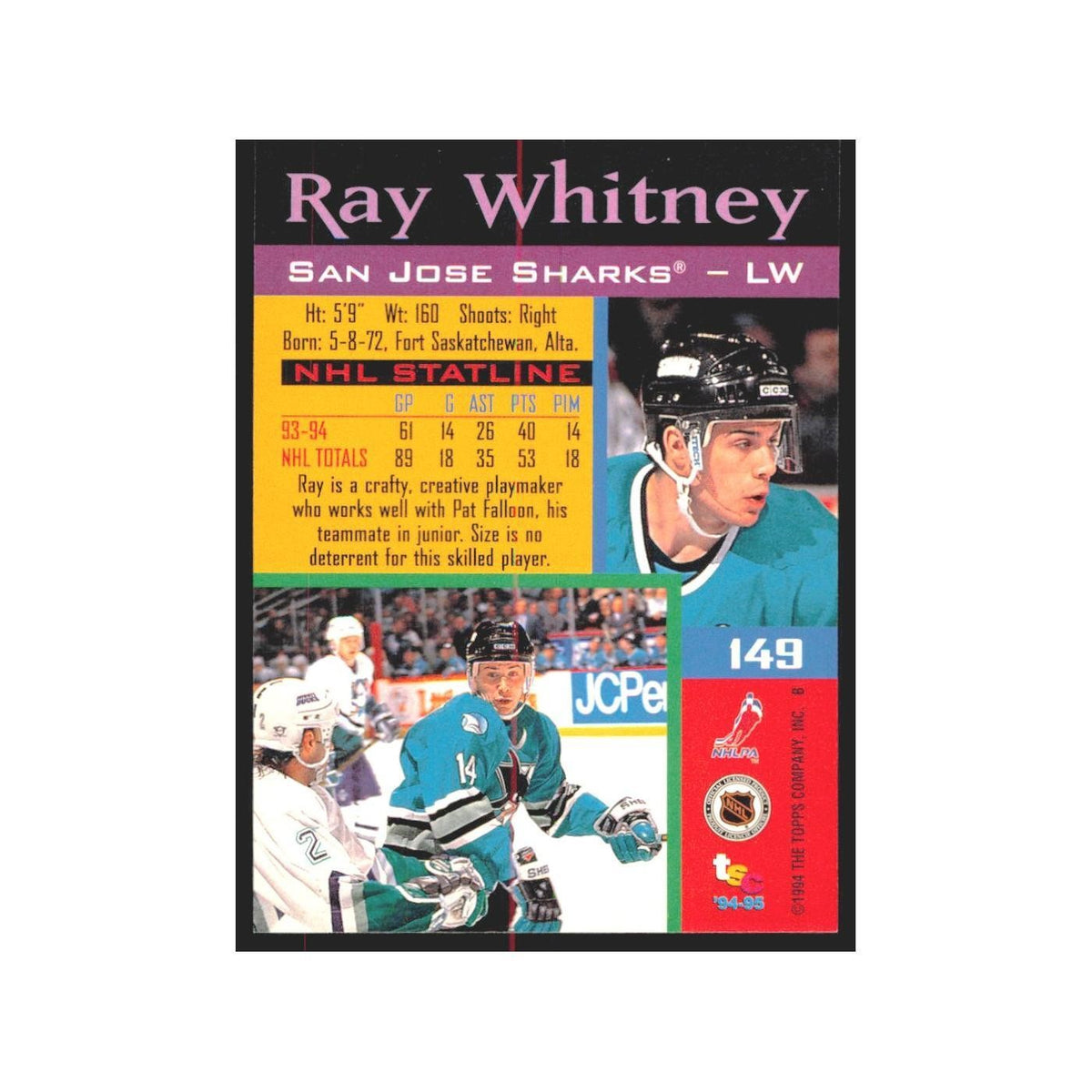 1994 Stadium Club Ray Whitney San Jose Sharks #149