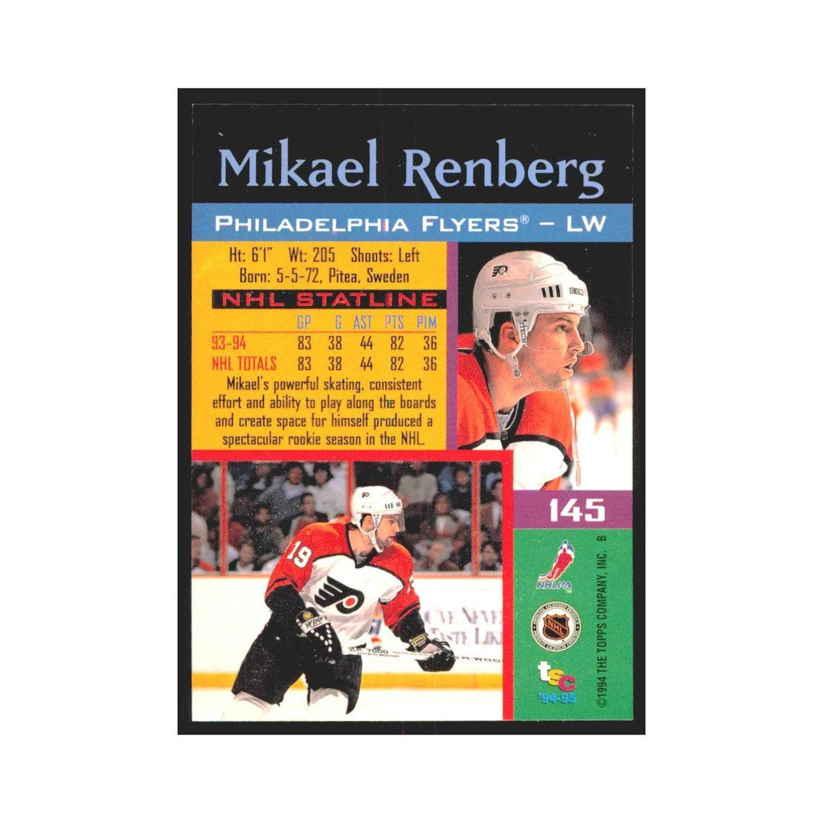 1994 Stadium Club Mikael Renberg Philadelphia Flyers #145