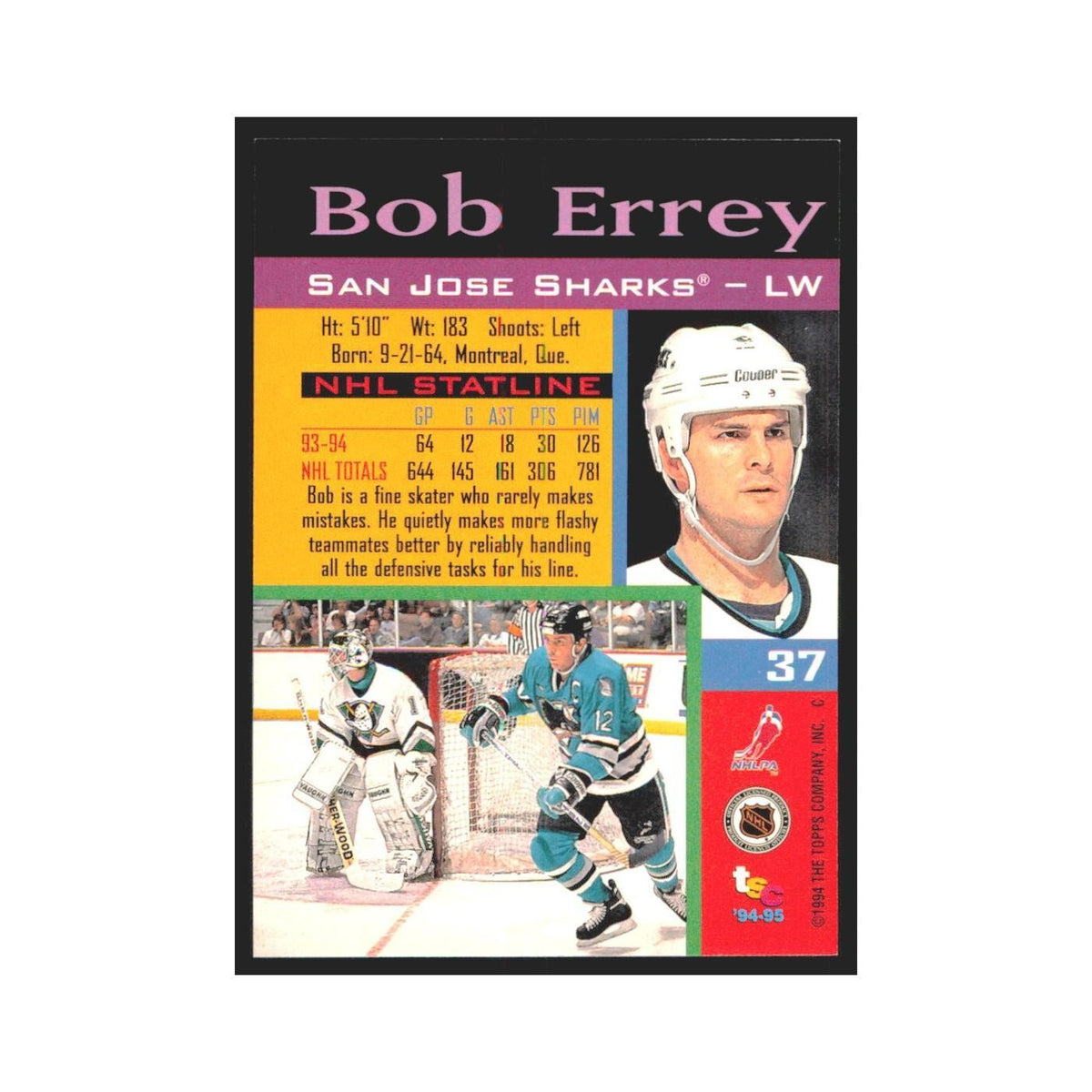 1994 Stadium Club Bob Errey San Jose Sharks #37