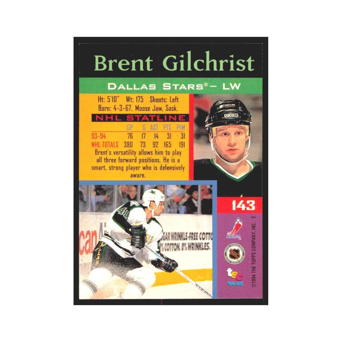 1994 Stadium Club Brent Gilchrist Dallas Stars #143