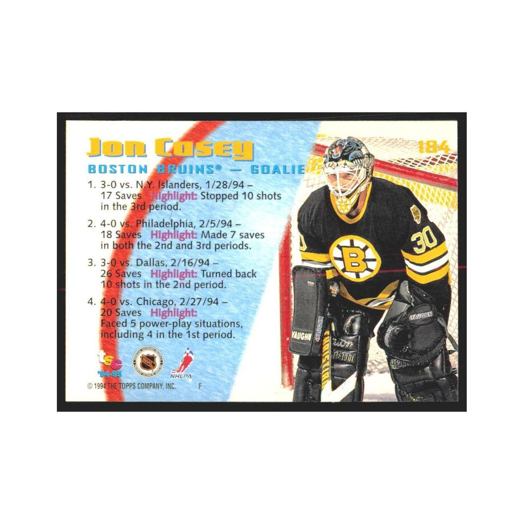 1994 Stadium Club Jon Casey Boston Bruins #184