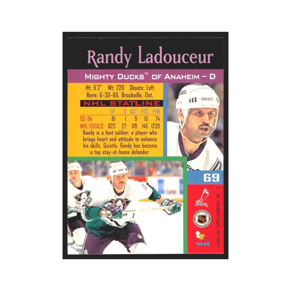 1994 Stadium Club Randy Ladouceur Anaheim Mighty Ducks #69