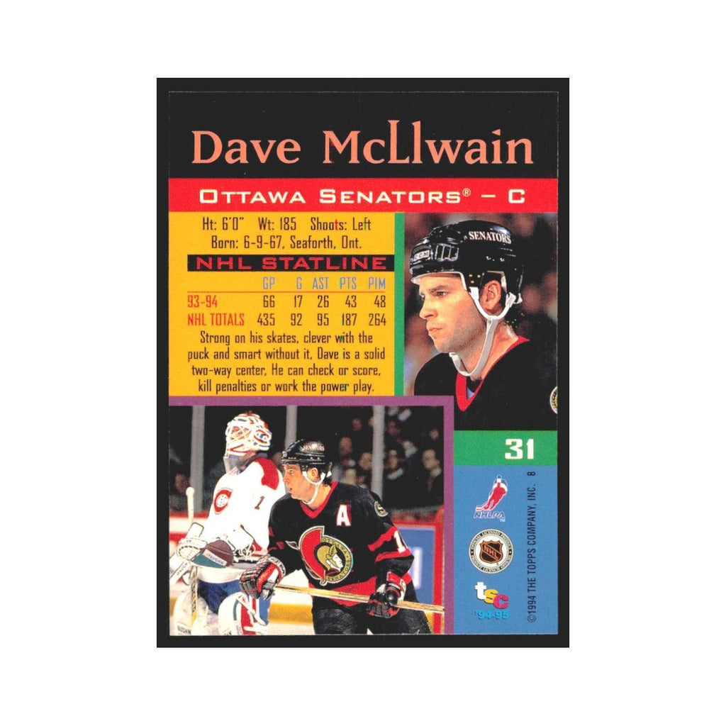 1994 Stadium Club Dave McLlwain Ottawa Senators #31