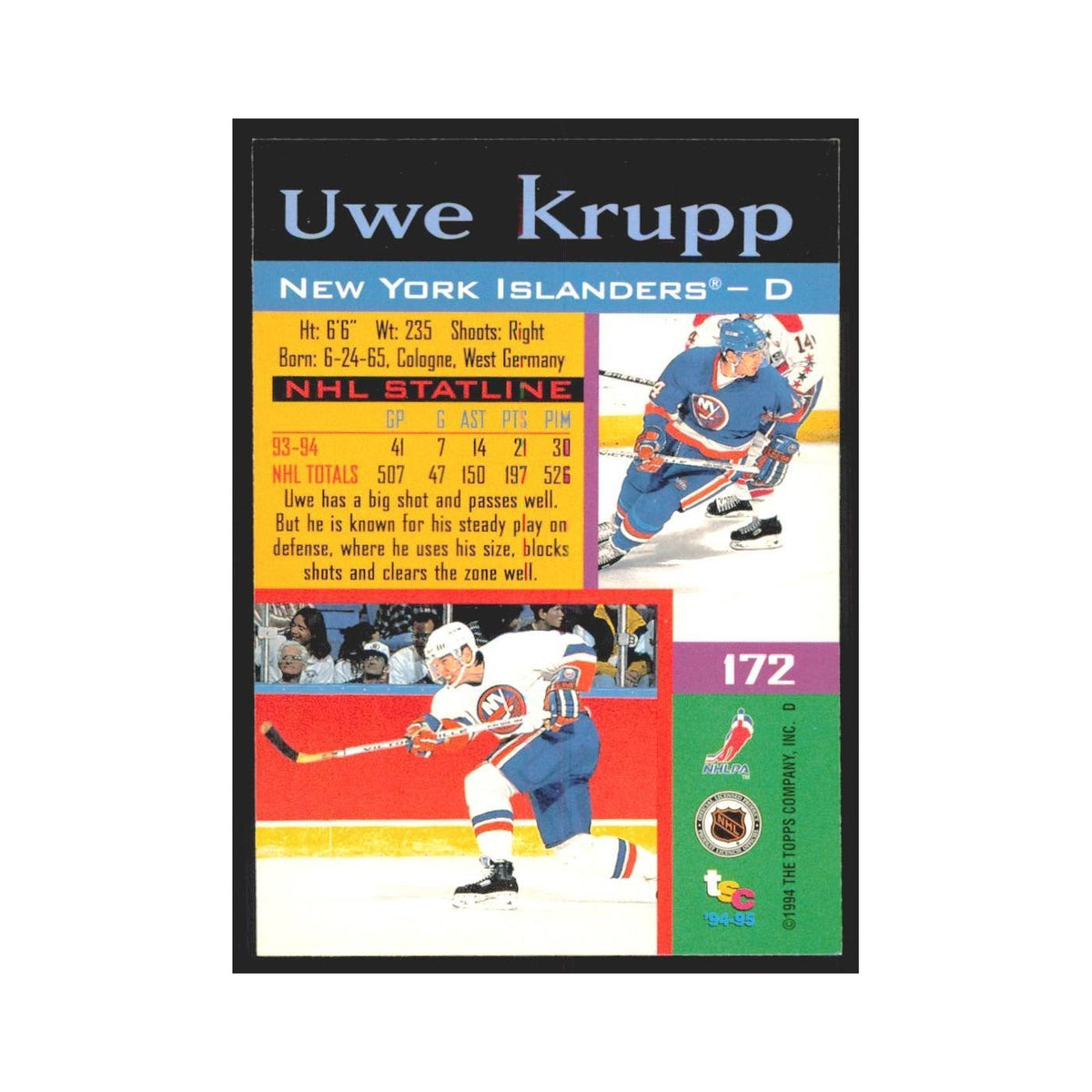 1994 Stadium Club Uwe Krupp New York Islanders #172
