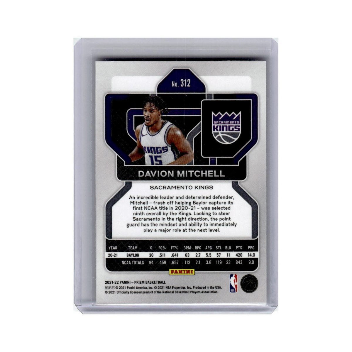 Davion Mitchell Rookie 2021 Panini Prizm #312 Sacramento Kings NM