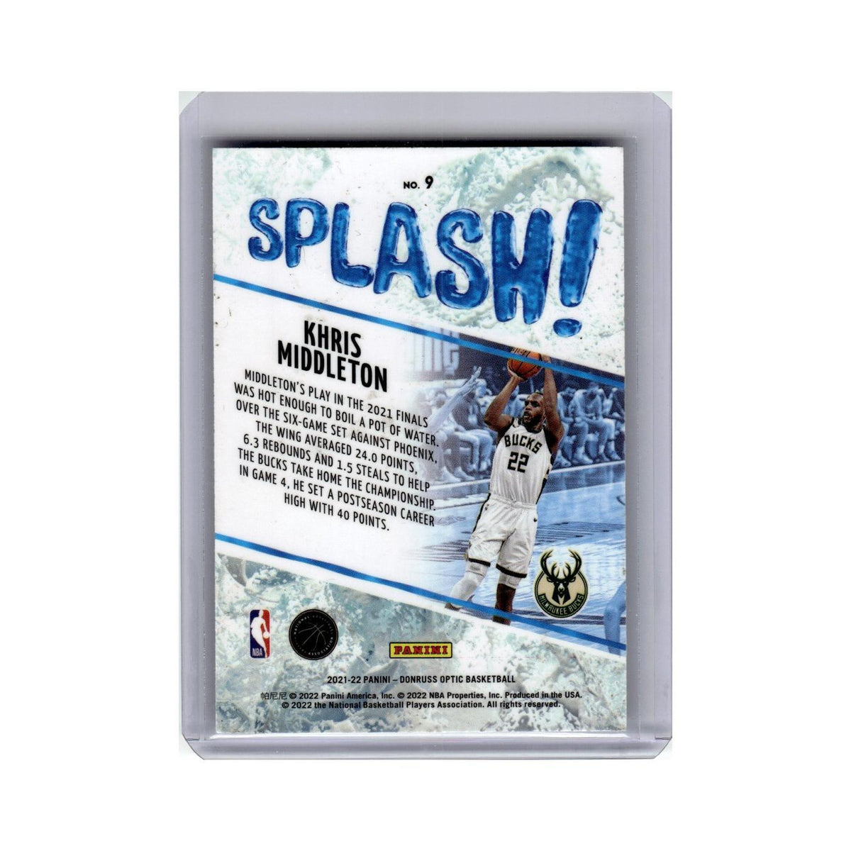Khris Middleton 2021 Donruss Optic Splash #9 Milwaukee Bucks Basketball Card NM