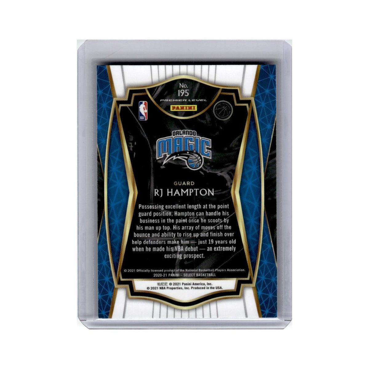 RJ Hampton Rookie 2020 Panini Select #195 Orlando Magic Basketball Card NM
