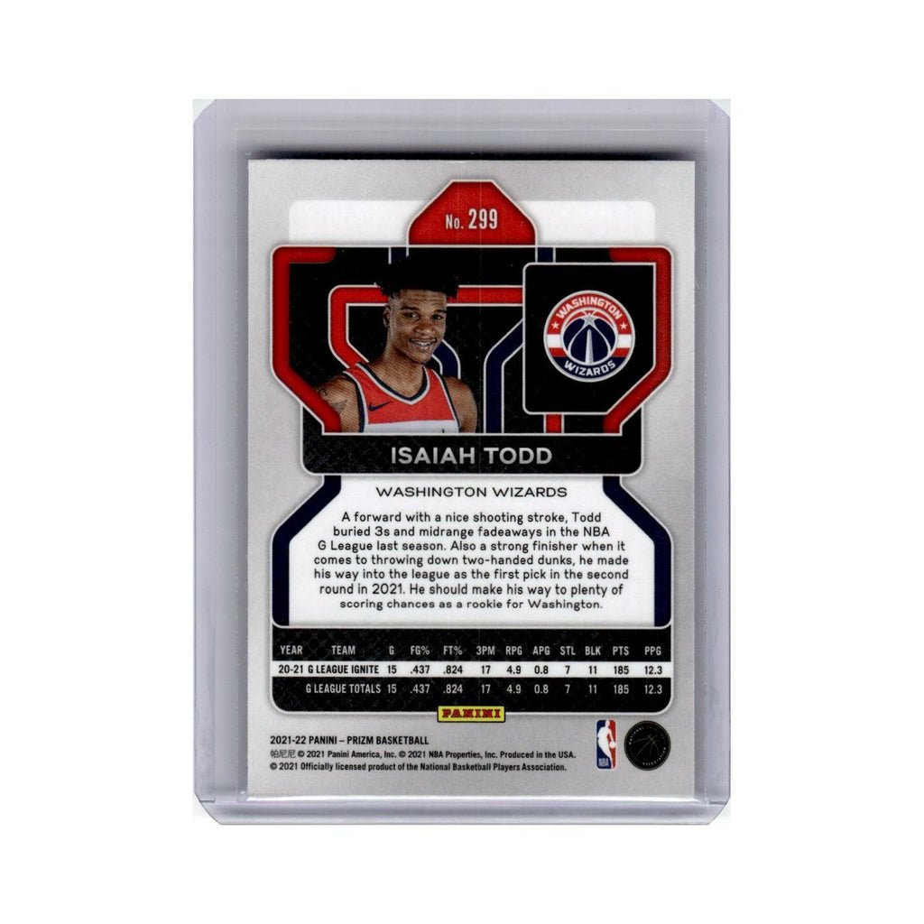 Isaiah Todd Rookie 2021 Panini Prizm #299 Washington Wizards Basketball Card NM