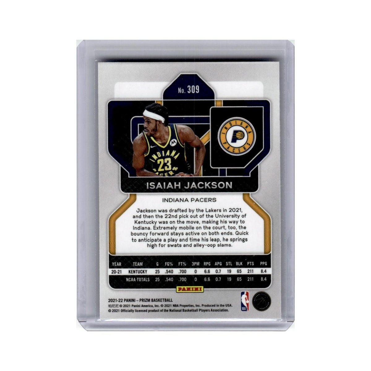 Isaiah Jackson Rookie 2021 Panini Prizm #309 Indiana Pacers Basketball Card NM