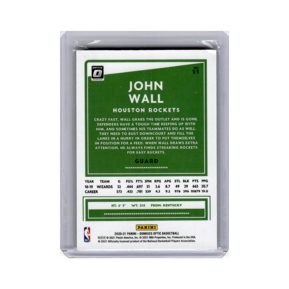 John Wall 2020 Donruss Optic #53 Houston Rockets Basketball Card NM