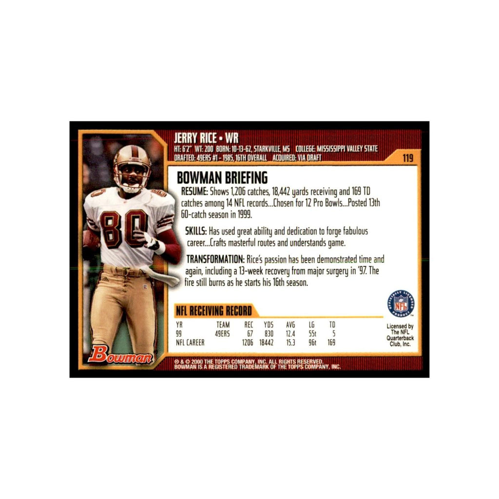 2000 Bowman Jerry Rice Football Cards #119