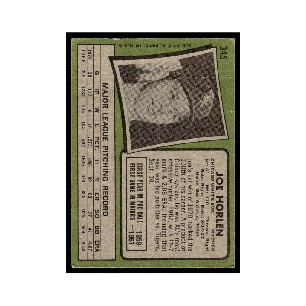 1971 Topps (Damaged) Joe Horlen White Sox #345