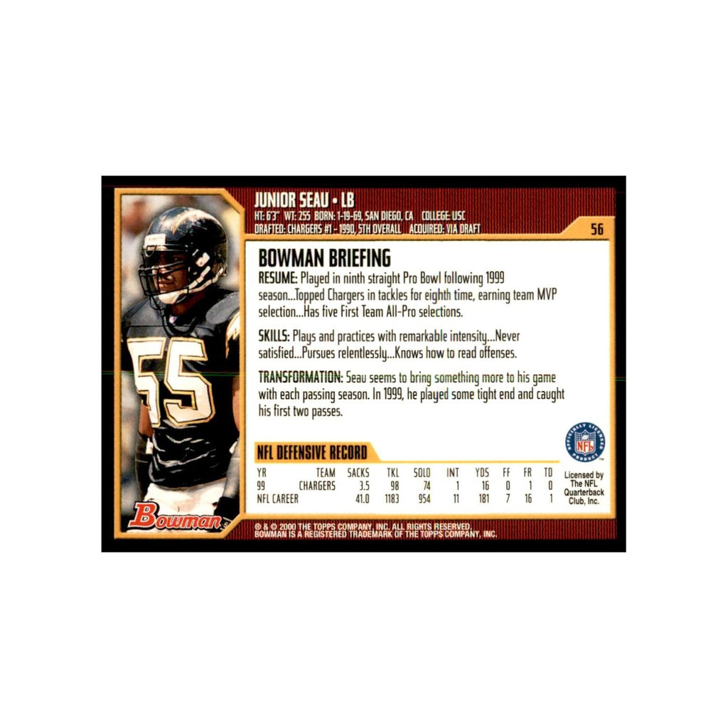 2000 Bowman Junior Seau Football Cards #56