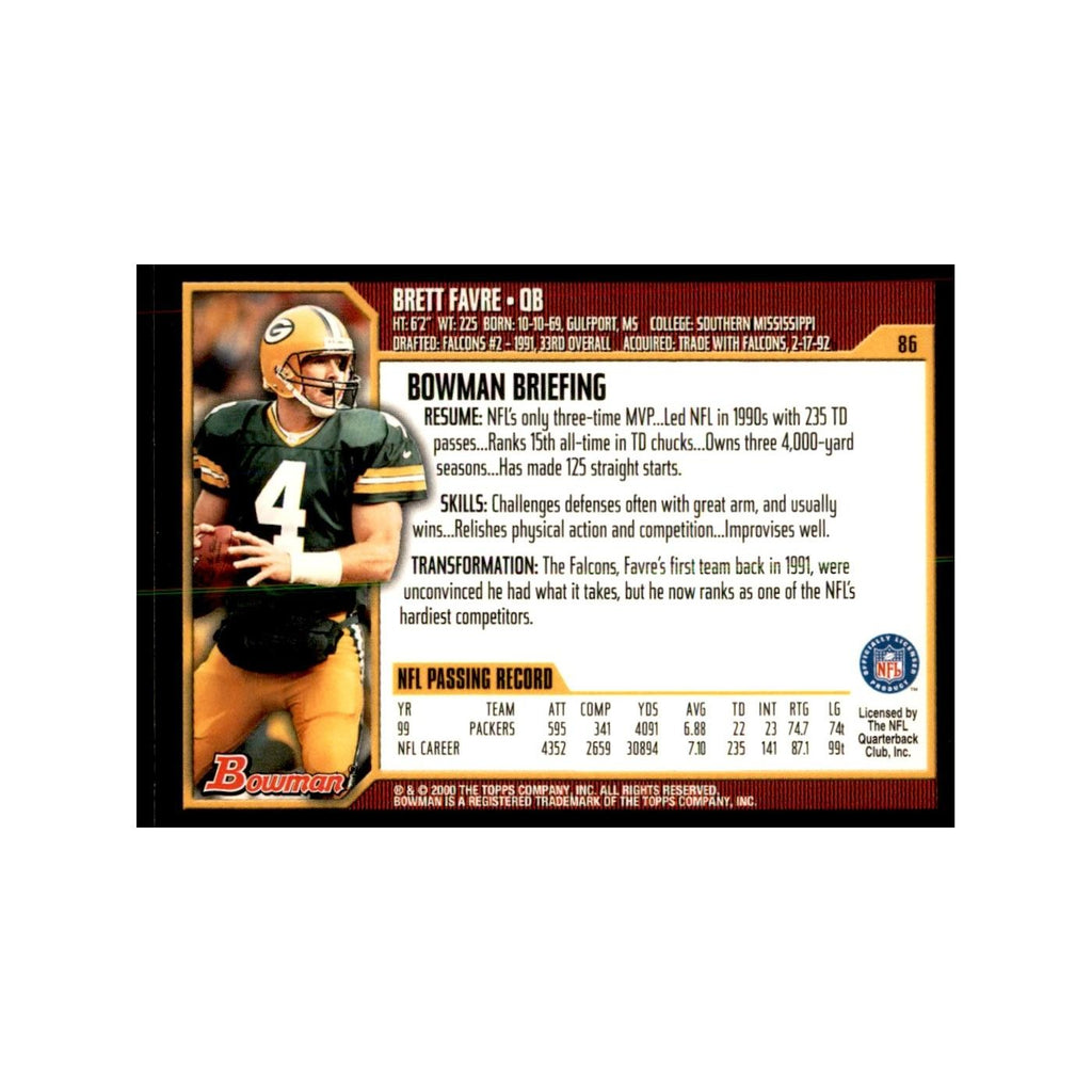 2000 Bowman Brett Favre Football Cards #86