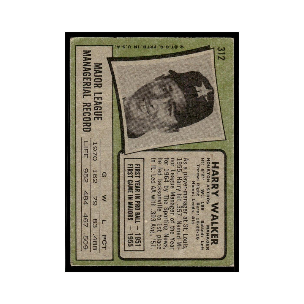 1971 Topps (Damaged) Harry Walker Astros #312