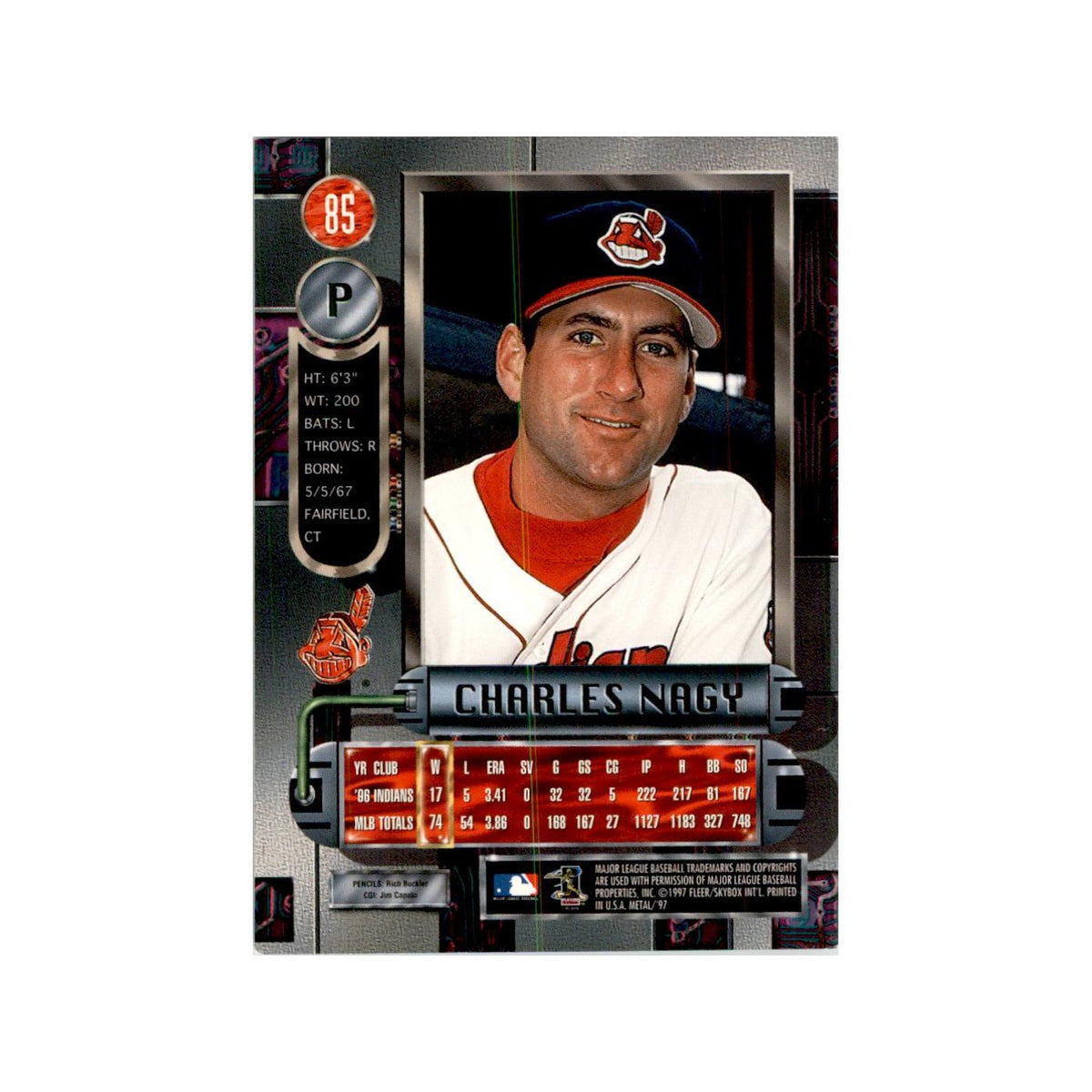 1997 Fleer Metal Universe Charles Nagy Baseball Cards #85