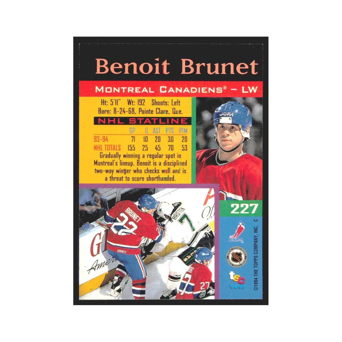 1994 Stadium Club Benoit Brunet Montreal Canadiens #227