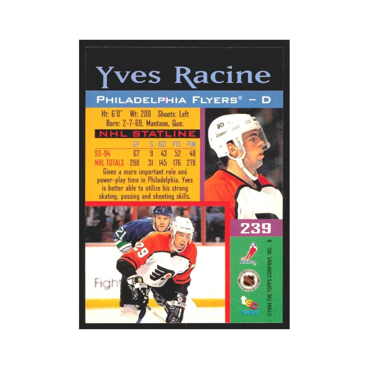 1994 Stadium Club Yves Racine Philadelphia Flyers #239