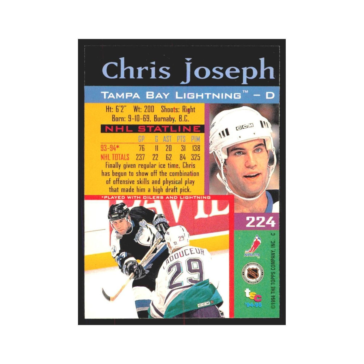 1994 Stadium Club Chris Joseph Tampa Bay Lightning #224