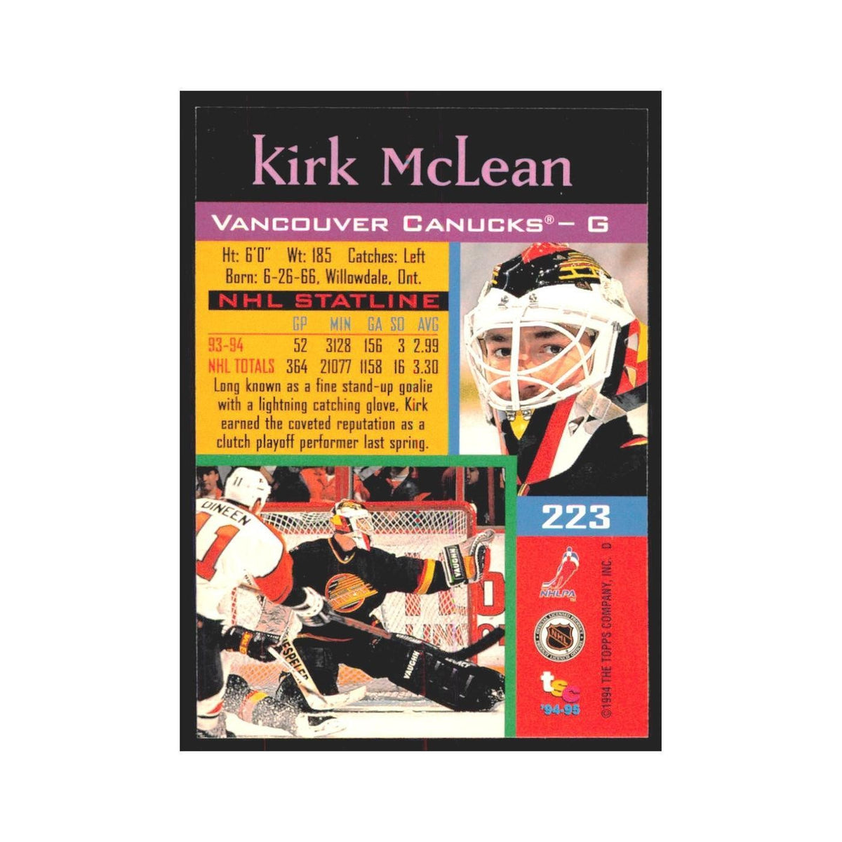 1994 Stadium Club Kirk McLean Vancouver Canucks #223