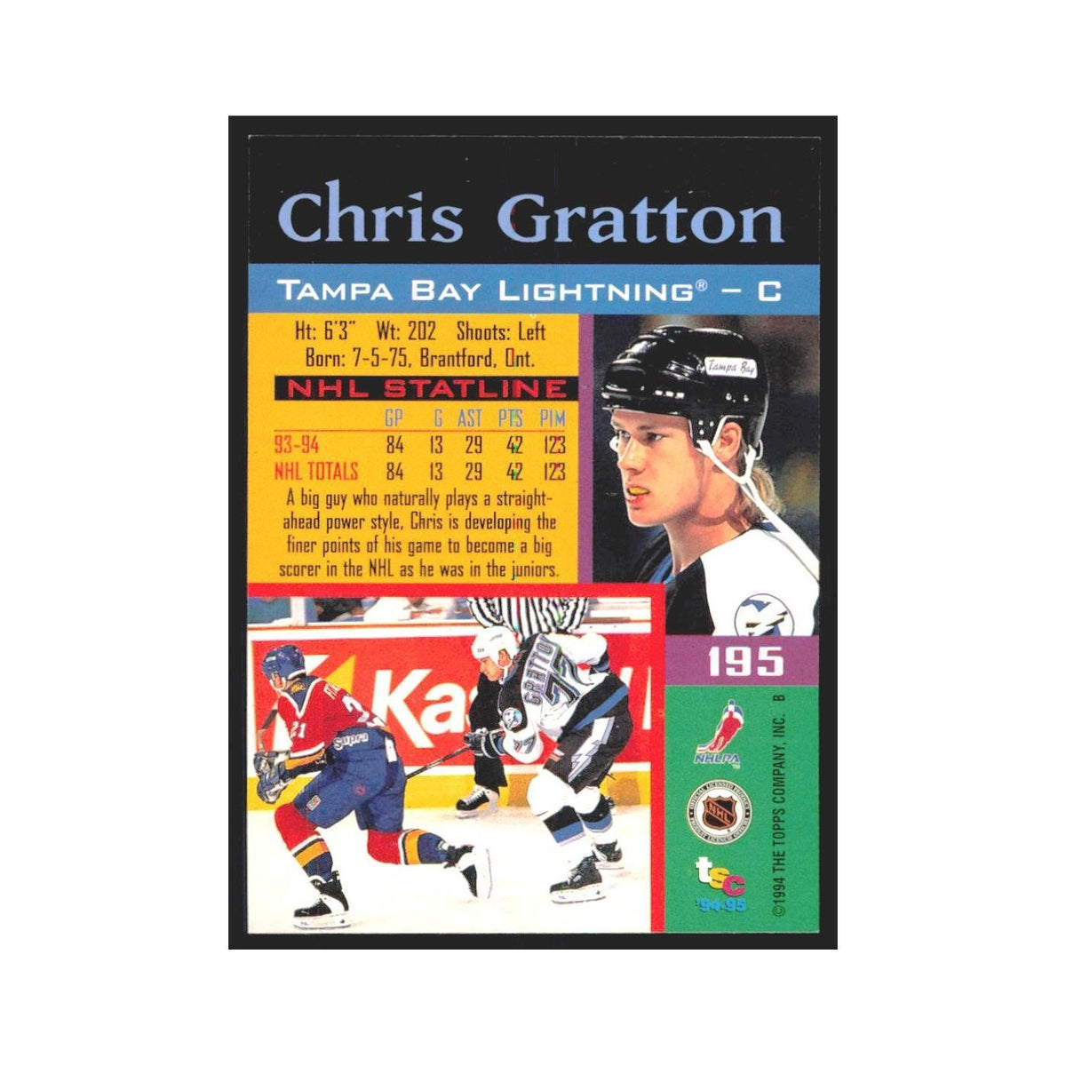 1994 Stadium Club Chris Gratton Tampa Bay Lightning #195