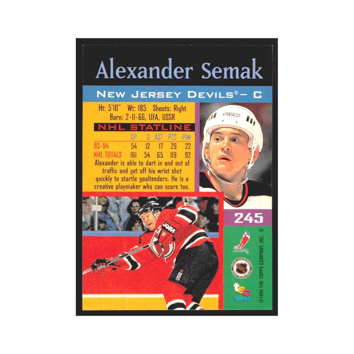 1994 Stadium Club Alexander Semak New Jersey Devils #245