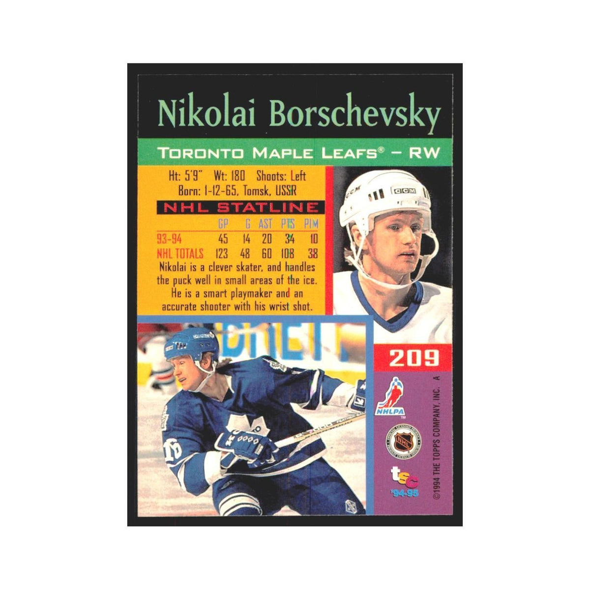 1994 Stadium Club Nikolai Borschevsky Toronto Maple Leafs #209