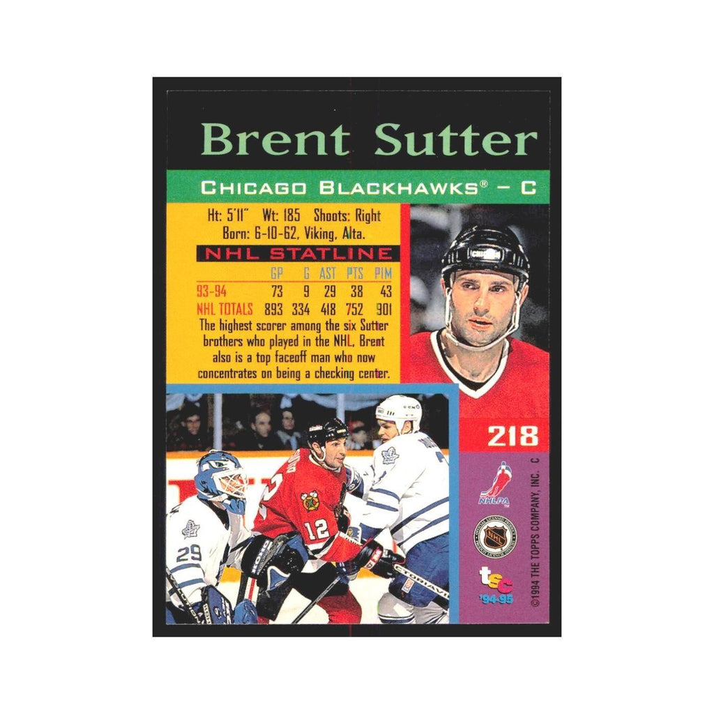 1994 Stadium Club Brent Sutter Chicago Blackhawks #218