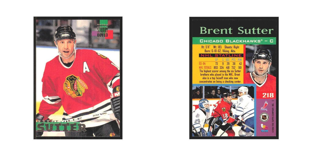 1994 Stadium Club Brent Sutter Chicago Blackhawks #218