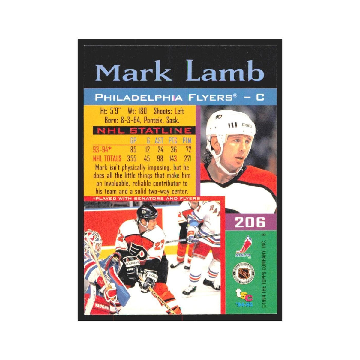 1994 Stadium Club Mark Lamb Philadelphia Flyers #206