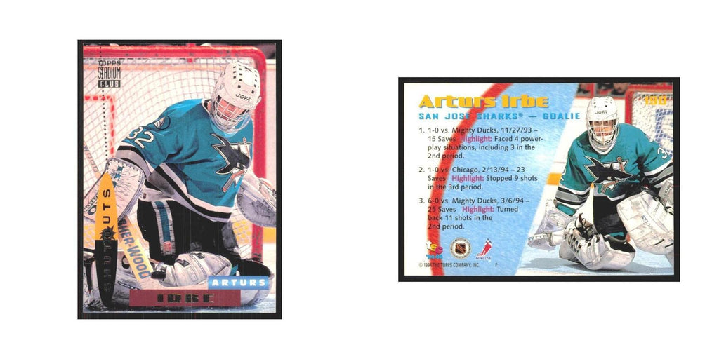 1994 Stadium Club Arturs Irbe San Jose Sharks #190
