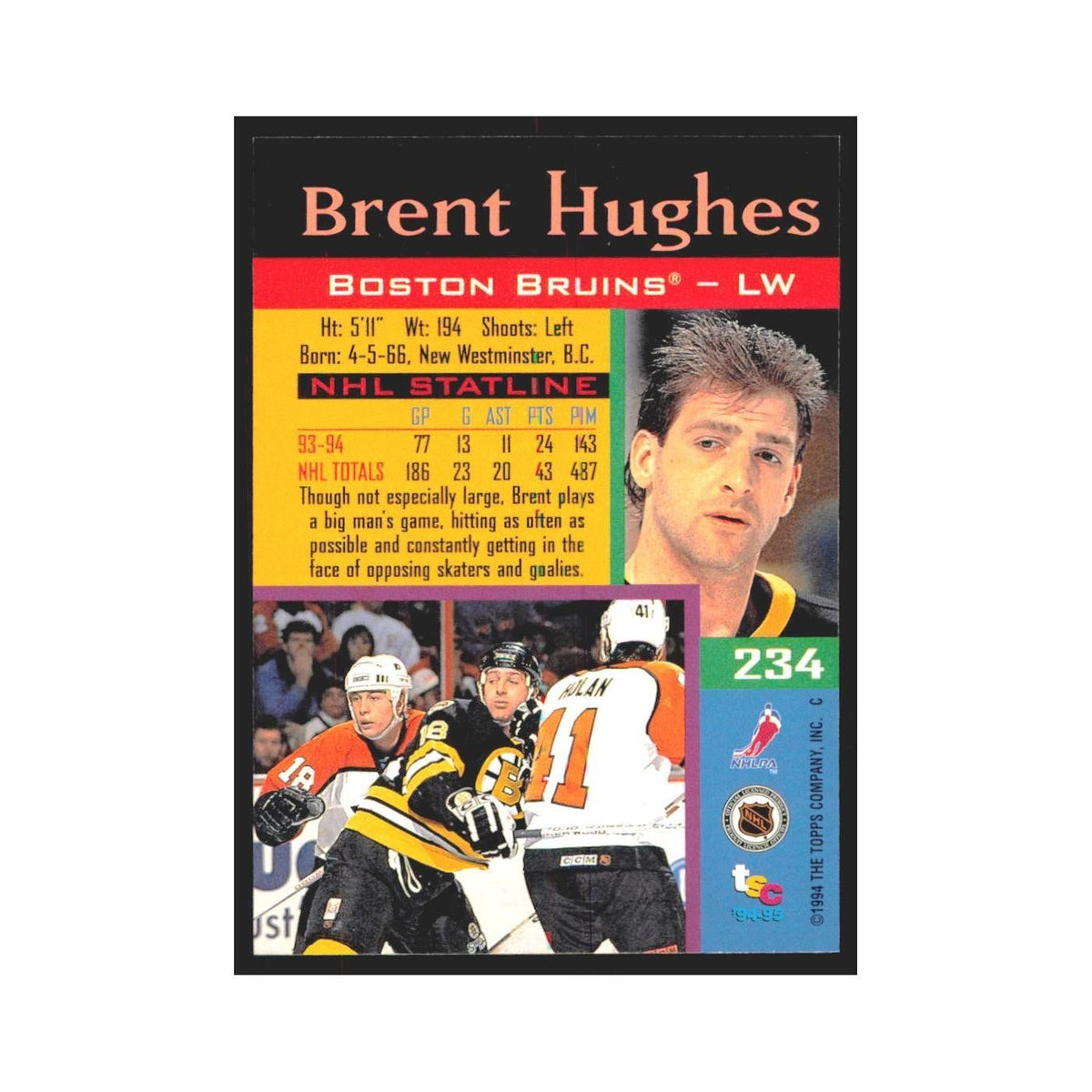1994 Stadium Club Brent Hughes Boston Bruins #234