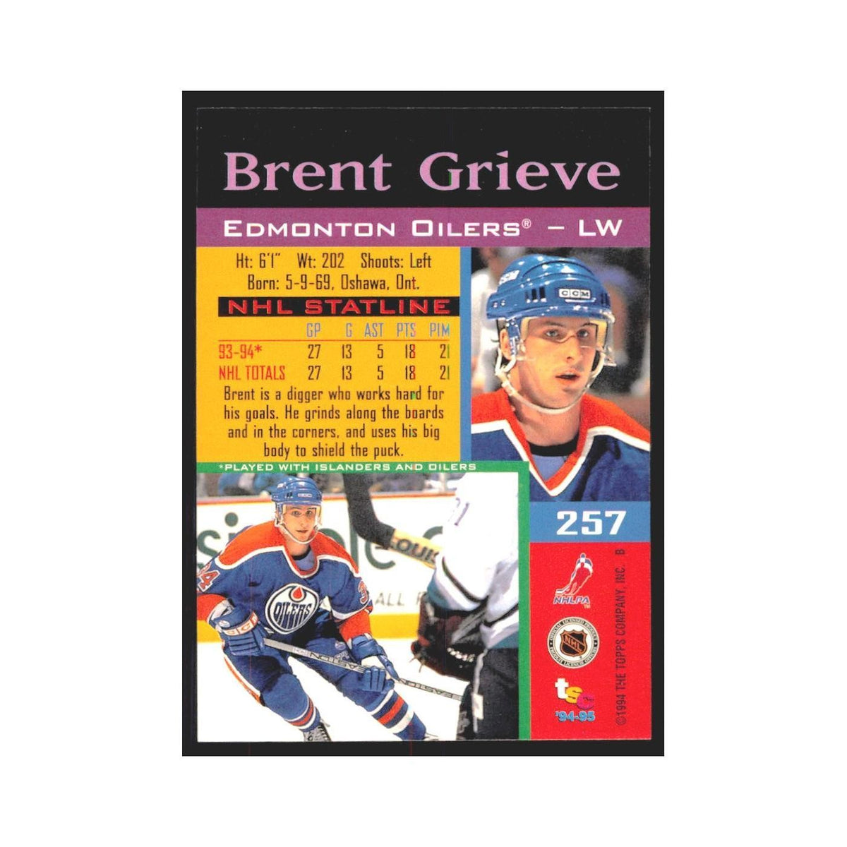 1994 Stadium Club Brent Grieve Edmonton Oilers #257