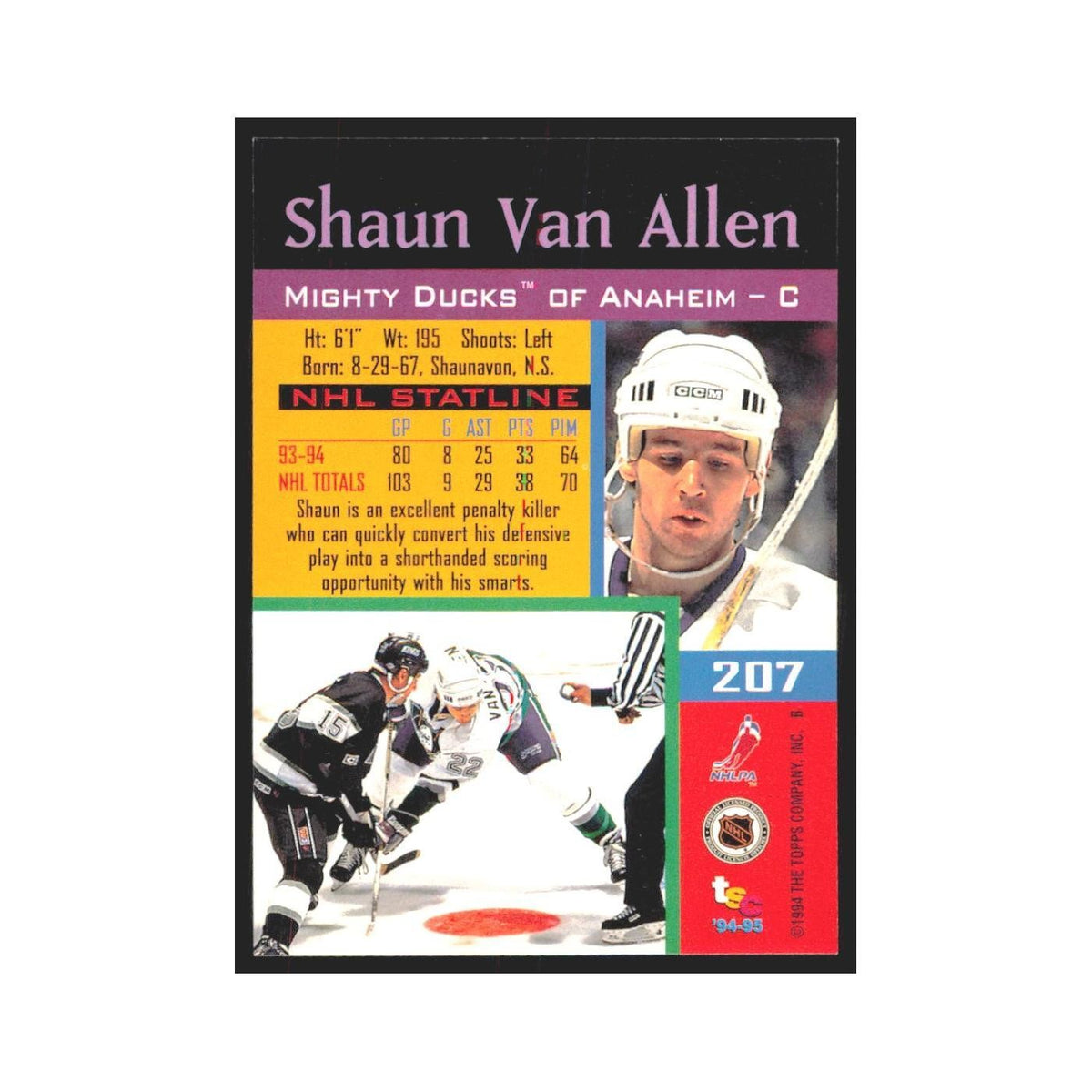 1994 Stadium Club Shaun Van Allen Anaheim Mighty Ducks #207