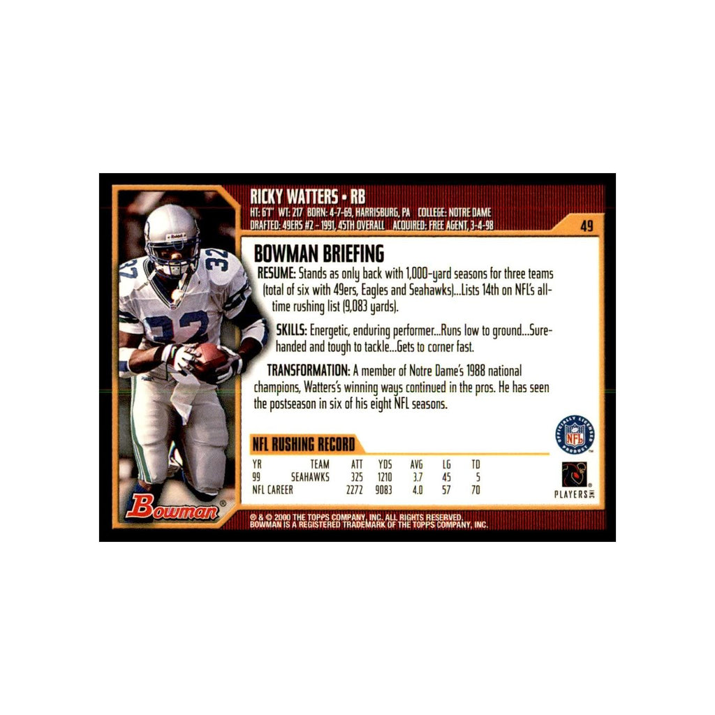 2000 Bowman Ricky Watters Football Cards #49.0