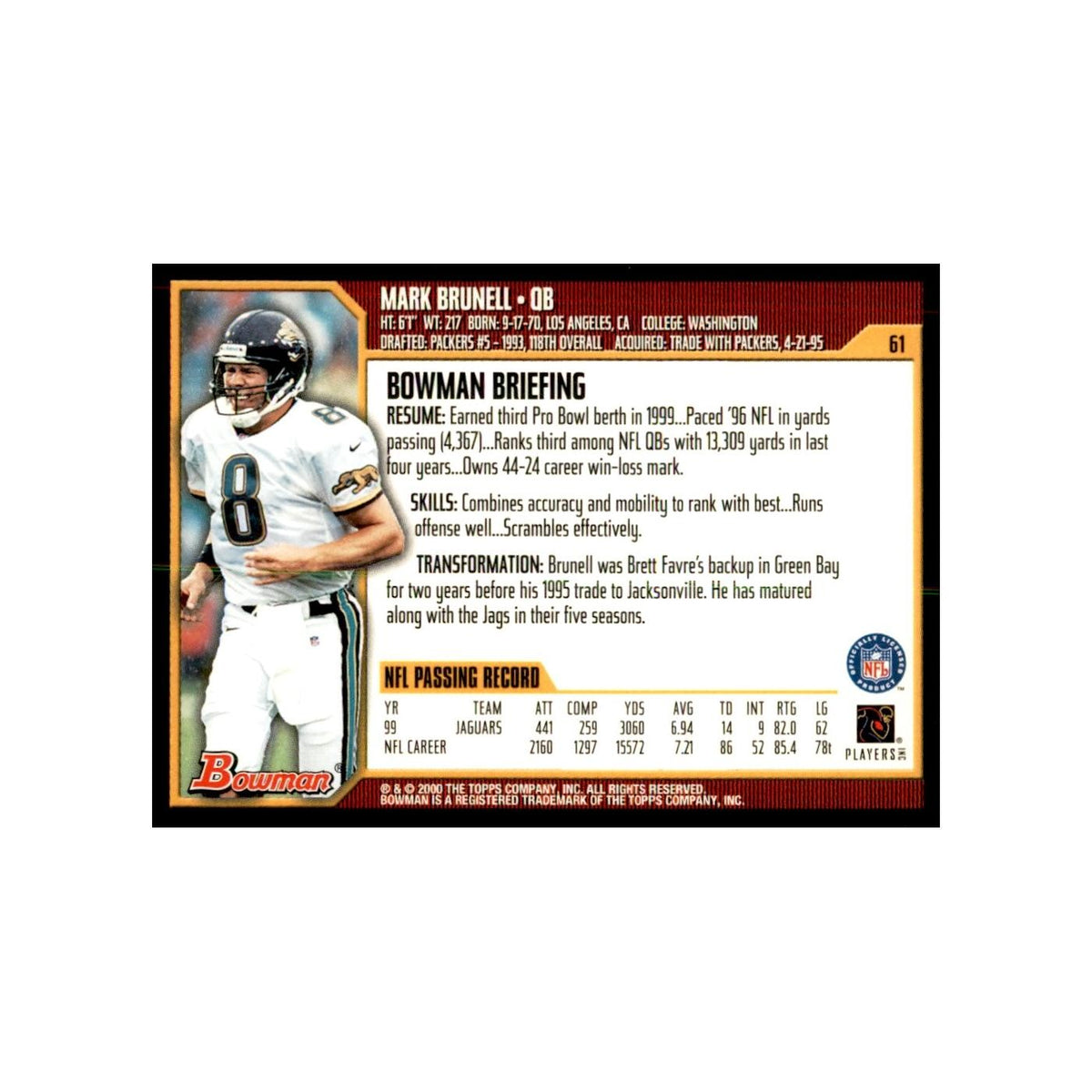 2000 Bowman Mark Brunell Football Cards #61.0
