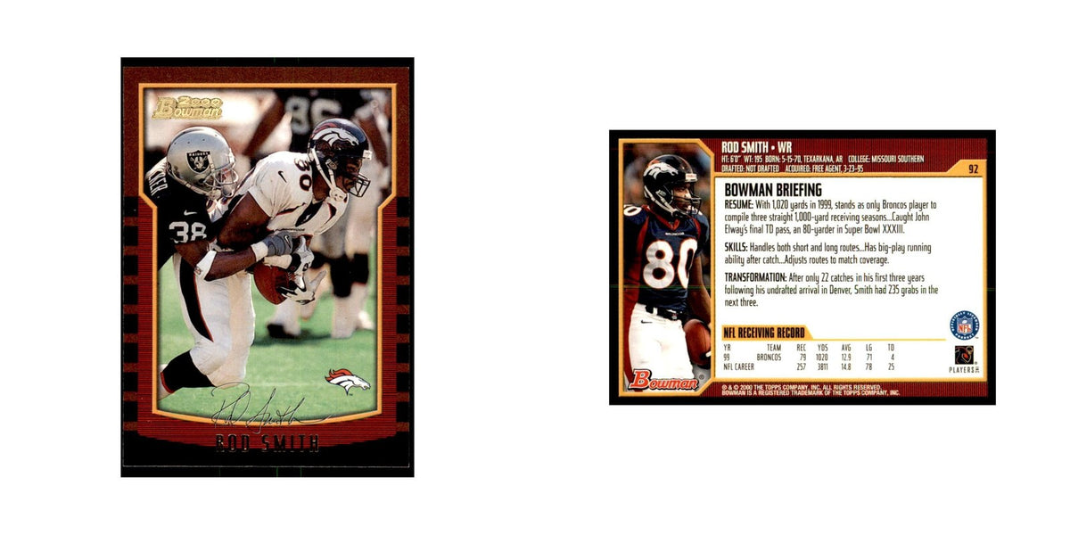 2000 Bowman Rod Smith Football Cards #92.0