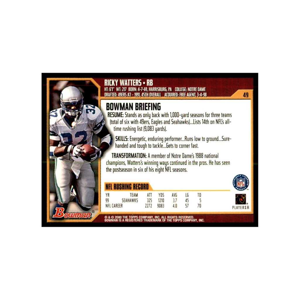 2000 Bowman Ricky Watters Football Cards #49.0